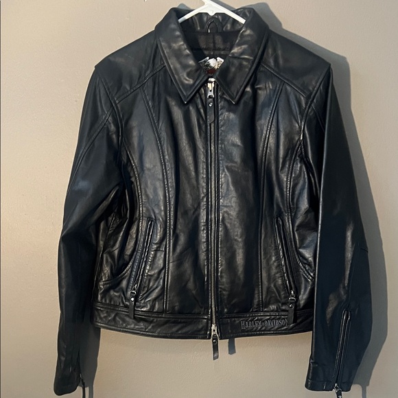 Vintage Harley-Davidson paradise flare Black Leather Jacket size large - Picture 2 of 9